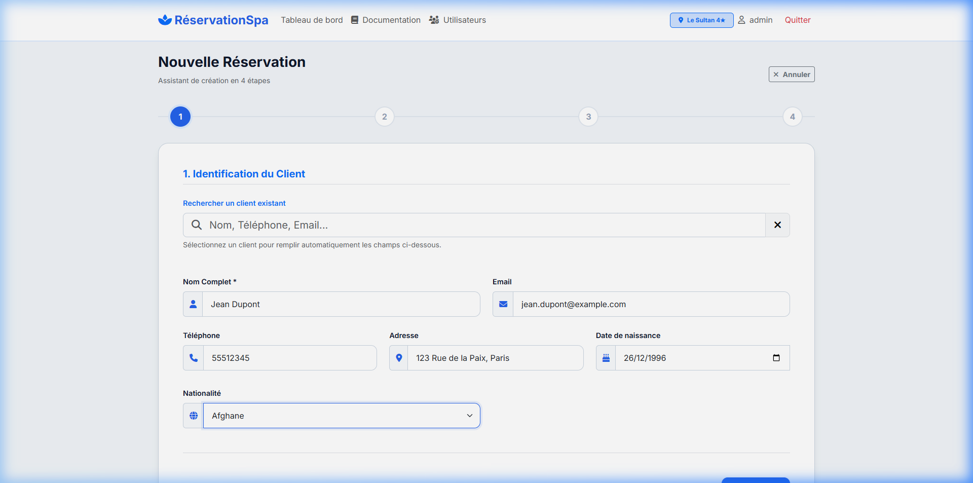 Étape 1 - Informations Client